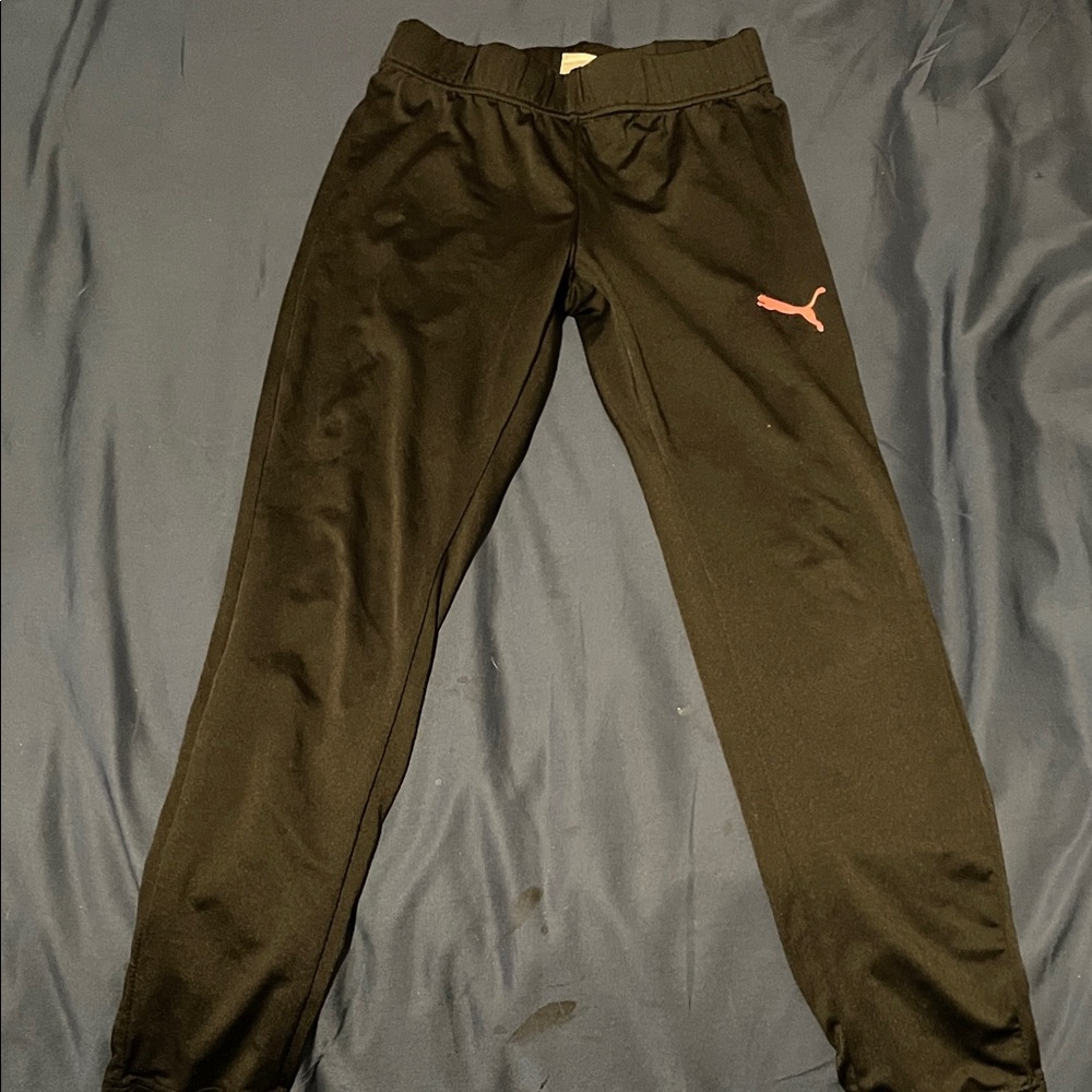 Puma Kids Black Joggers with Pink Logo
